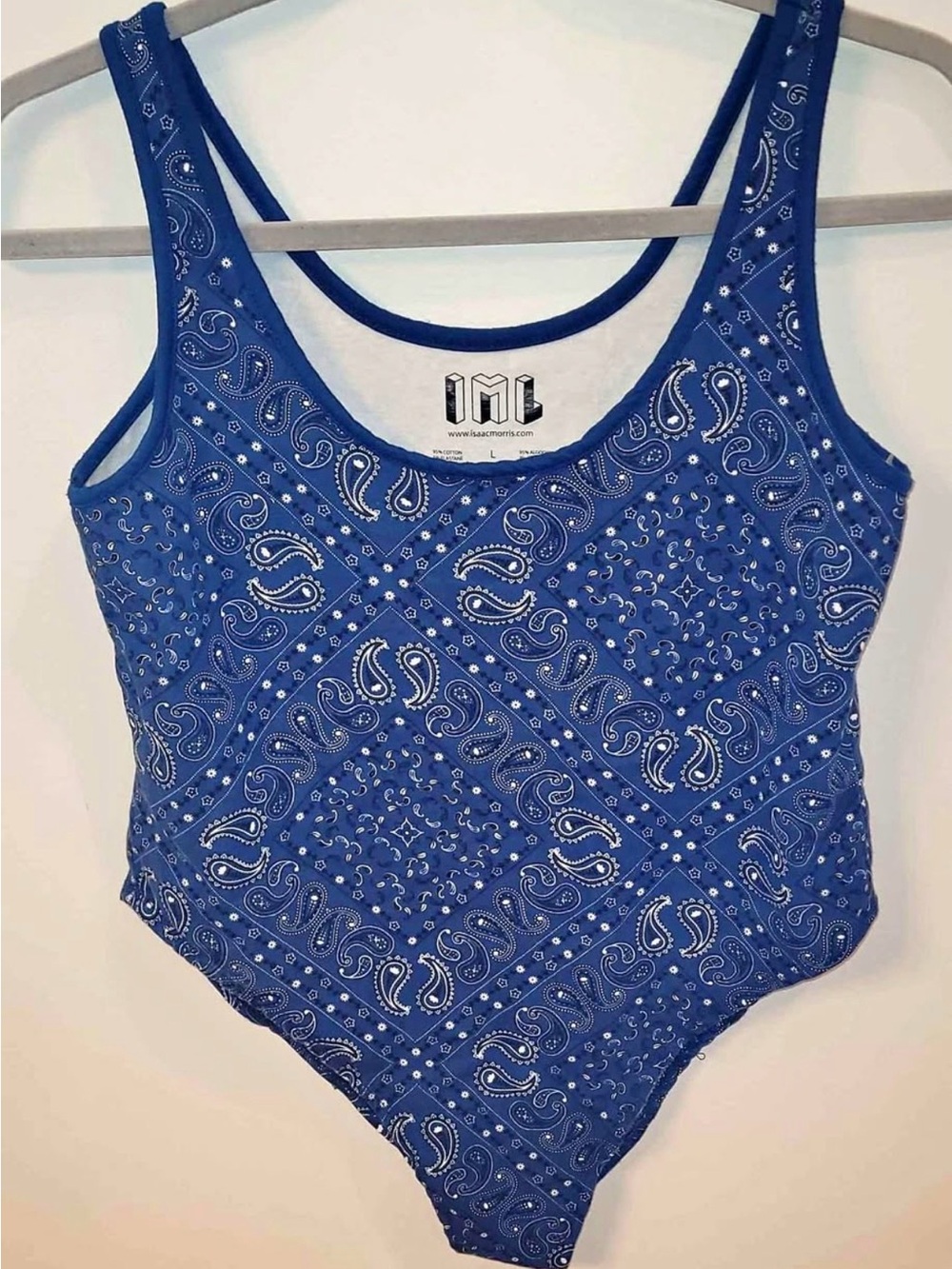 Blue Paisley Print Scoop-Neck Bodysuit Size L (1085)